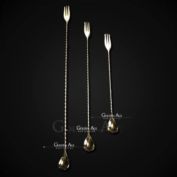 Bar Spoon With Fork - different sizes and colors - Golden Age Bartending